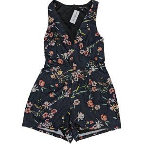 NWT Kendall & Kylie Women's Black Floral Deep V Neck Shorts Romper Size M